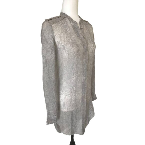 ARITZIA WILFRED Long Sleeve 100% Silk Tunic Sze XXS Muted Gray Snake Print - Picture 3 of 7
